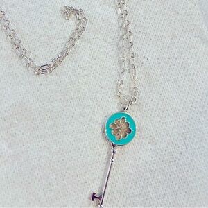 Authentic New Tiffany Beautiful Blue Enamel Key and Necklace